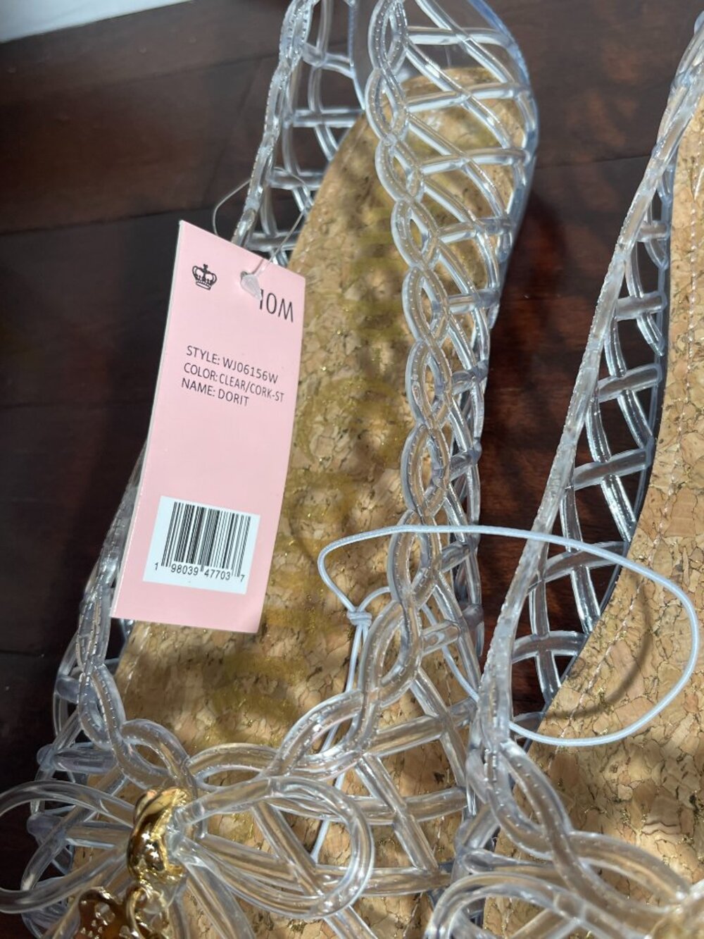 Juicy Couture Jelly Flats Clear Bow Charm Cork Size 10 NWT - Picture 5 of 7
